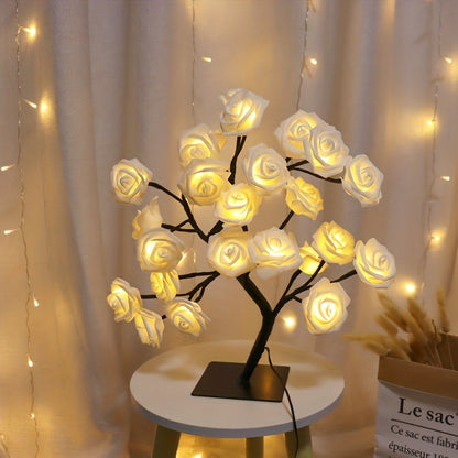 Shenzhi Tech USB-Powered LED Rose Tree Lamp with Flower - Plug-in Night Light Suitable for Home, Desk Decor, Bedside, for &, USB Operation (No)