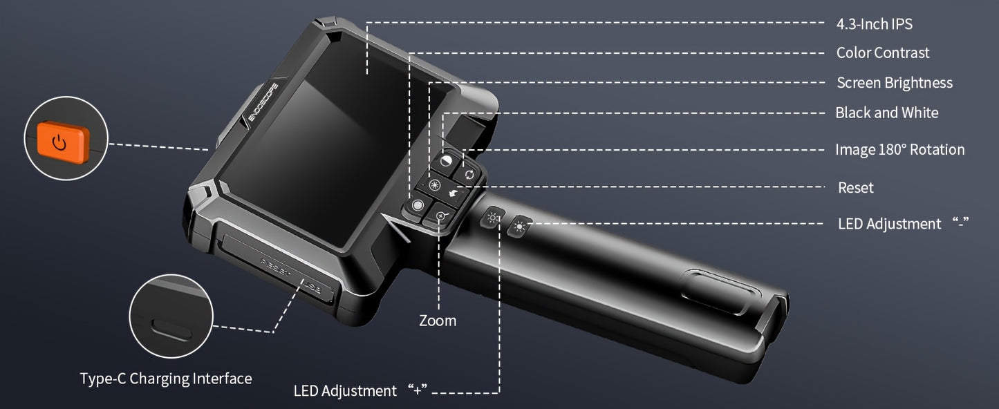 4.3" Endoscope Camera With Light, IP67 1080 HD Inspection Camera, Borescope Camera With Light, Snake Camera, 16.5ft Endoscope Camera, Gadgets For Men
