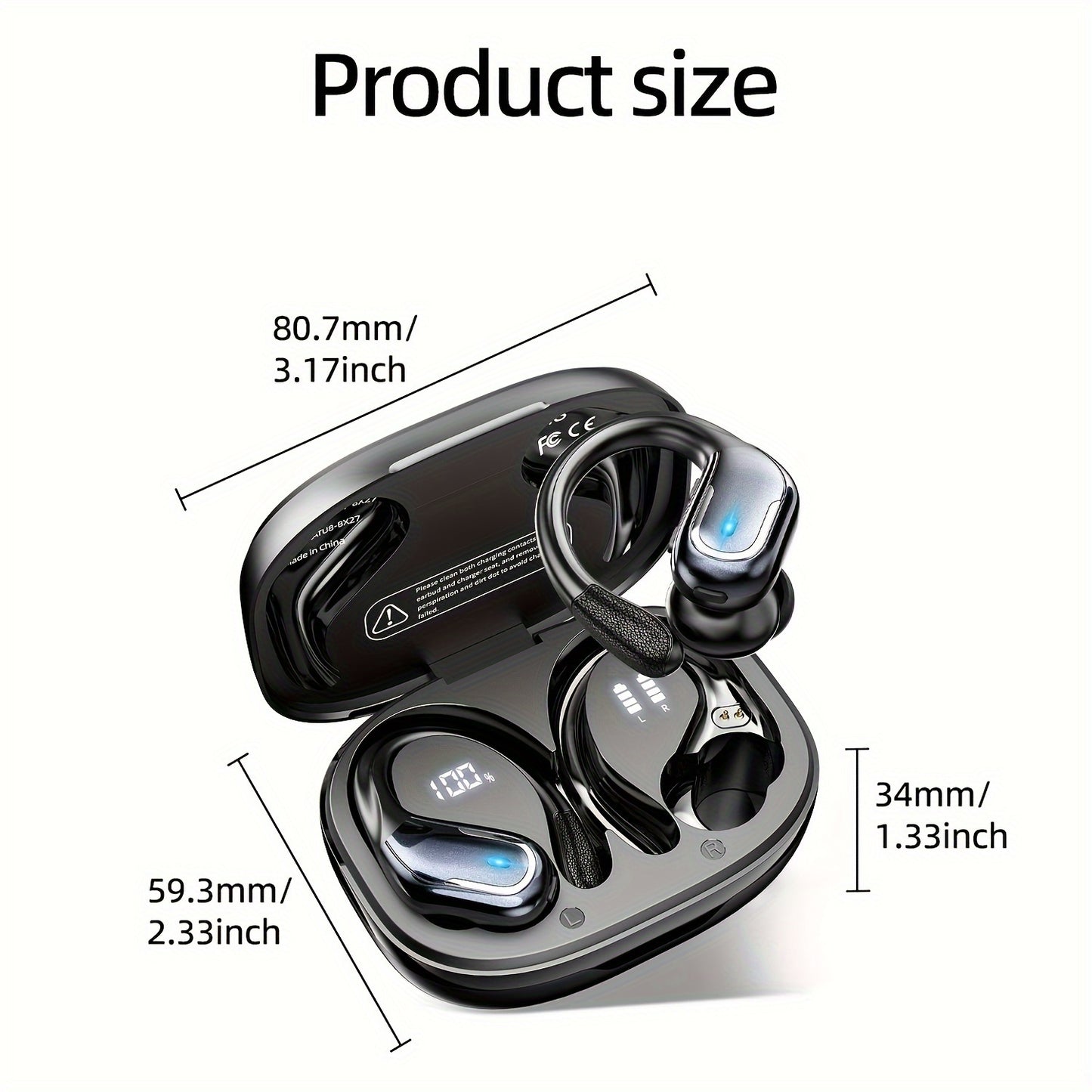 Wireless Sports Earbuds - Headphones & Earbuds with Earhooks, Pure Bass Sound, Over-Ear Design, Dual-LED Display, Built-in Microphone, Noise Cancelling Technology, and Sweat-Resistant for Running and Fitness Enthusiasts