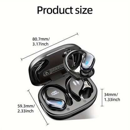 Wireless Sports Earbuds - Headphones & Earbuds with Earhooks, Pure Bass Sound, Over-Ear Design, Dual-LED Display, Built-in Microphone, Noise Cancelling Technology, and Sweat-Resistant for Running and Fitness Enthusiasts