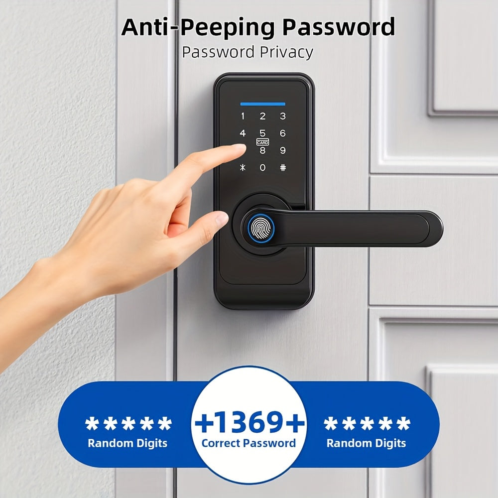 Halloween & Christmas Special - Tuya Premium Smart Door Locks - Fingerprint Door Locks - Tech-Savvy Door Lock - Smart Keypad Fingerprint Door Lock with Handle (Fingerprint/Ic Card/Passcode/App/Key) - Front Door Lock with Hand