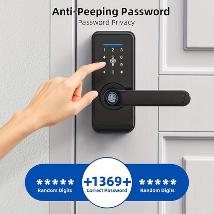 Halloween & Christmas Special - Tuya Premium Smart Door Locks - Fingerprint Door Locks - Tech-Savvy Door Lock - Smart Keypad Fingerprint Door Lock with Handle (Fingerprint/Ic Card/Passcode/App/Key) - Front Door Lock with Hand
