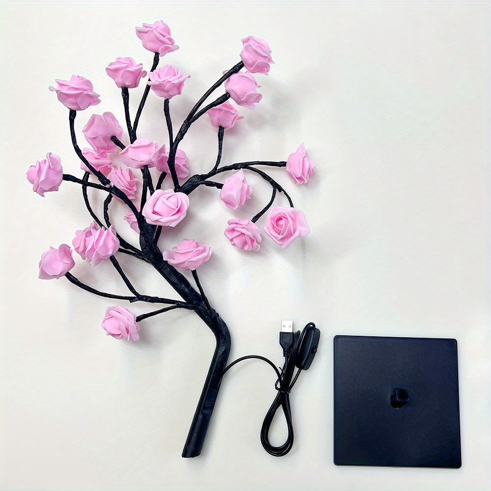 Shenzhi Tech USB-Powered LED Rose Tree Lamp with Flower - Plug-in Night Light Suitable for Home, Desk Decor, Bedside, for &, USB Operation (No)