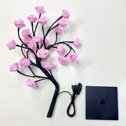 Shenzhi Tech USB-Powered LED Rose Tree Lamp with Flower - Plug-in Night Light Suitable for Home, Desk Decor, Bedside, for &, USB Operation (No)