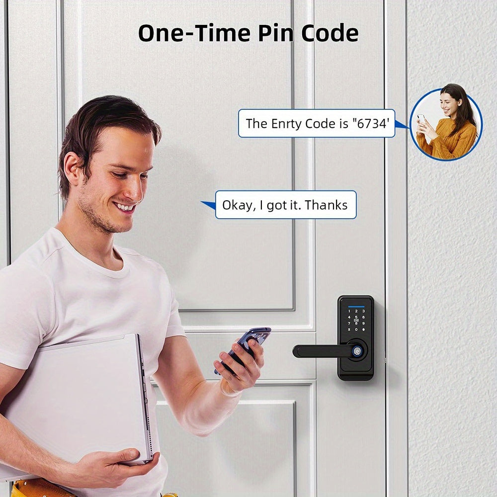 Halloween & Christmas Special - Tuya Premium Smart Door Locks - Fingerprint Door Locks - Tech-Savvy Door Lock - Smart Keypad Fingerprint Door Lock with Handle (Fingerprint/Ic Card/Passcode/App/Key) - Front Door Lock with Hand