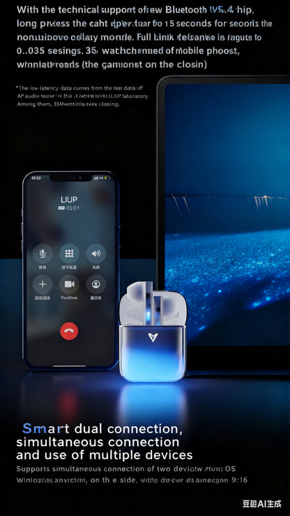 LIUP Pods Wireless Earbuds with Luminous Sand, AI Noise Cancellation & Bluetooth 5.4, Featuring 13mm Dynamic Driver for Trendy Tech Enthusiasts In Commute & Audio Scenarios, Auriculares Bluetooth with Dual-Device Connection &