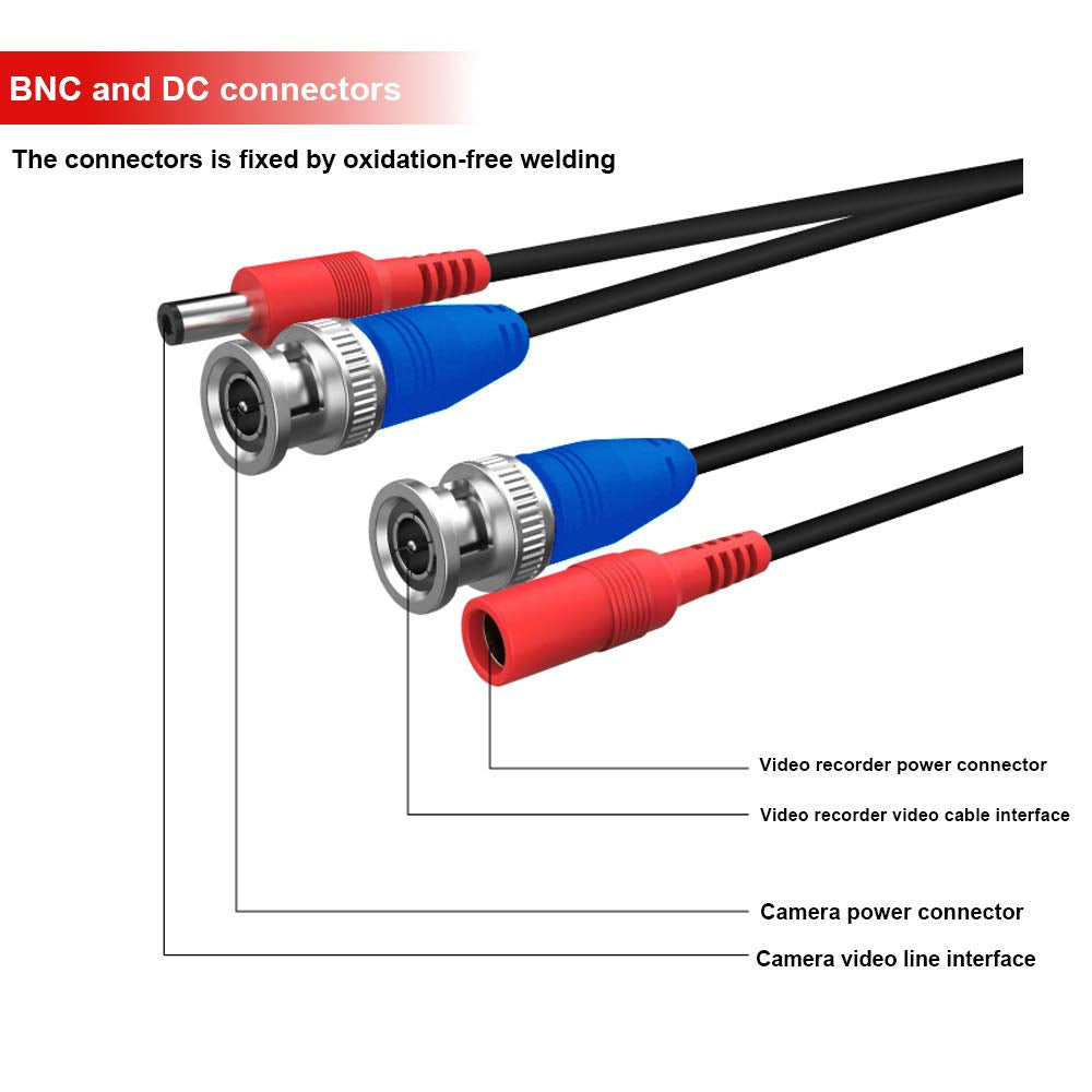 2 Pack 100 Feet BNC Video Power Cable,Bnc Extension Wire Video Security Camera Wire with Connectors for CCTV Camera DVR Surveillance System