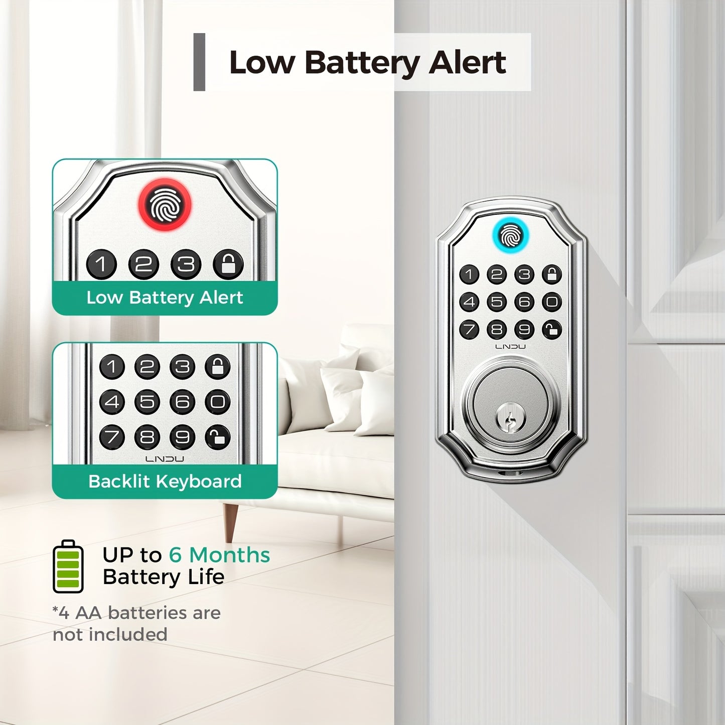D280 Smart 5-in-1 Fingerprint Door Lock, Keyless Entry Door Lock, Biometric Technology with Memory Function, Fits Most Standard Doors, Unlocking Log, Durable, 100 Passcodes, Temporary Sharing, Anti-Snoop Passcode
