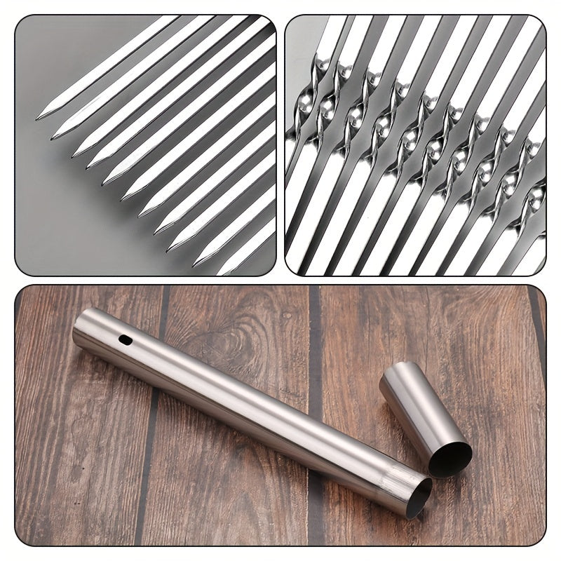 15pcs of Stainless Steel Skewers And 1 Storage Tube for Barbecuing; Reusable Grill Skewers for Shish Kebab And Camping Flat Forks Gadgets