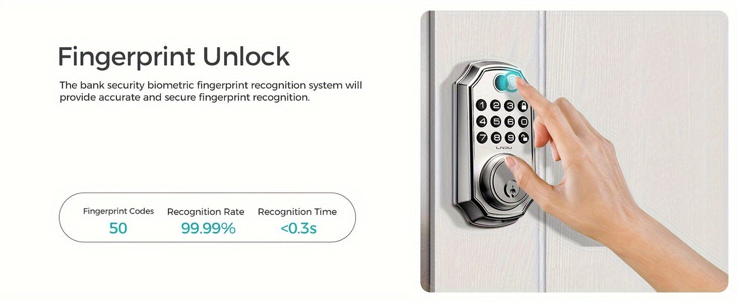 D280 Smart 5-in-1 Fingerprint Door Lock, Keyless Entry Door Lock, Biometric Technology with Memory Function, Fits Most Standard Doors, Unlocking Log, Durable, 100 Passcodes, Temporary Sharing, Anti-Snoop Passcode