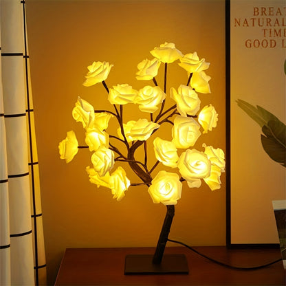 Shenzhi Tech USB-Powered LED Rose Tree Lamp with Flower - Plug-in Night Light Suitable for Home, Desk Decor, Bedside, for &, USB Operation (No)