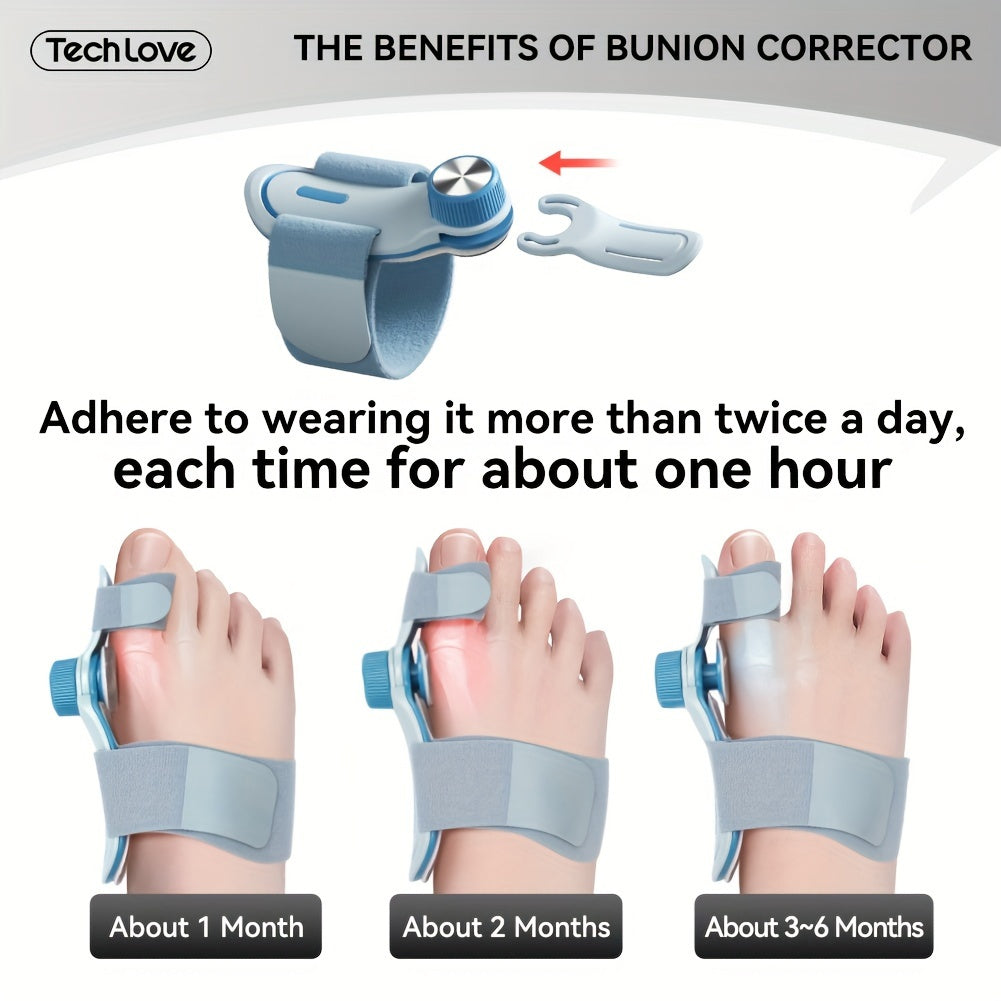 1pc TECH LOVE Adjustable Bunion Corrector for Men & Women, Double Correction Hammer Toe Straightener with Silicone Pad, Hand Washable Buckle Closure Bunion Splint Relief Separator