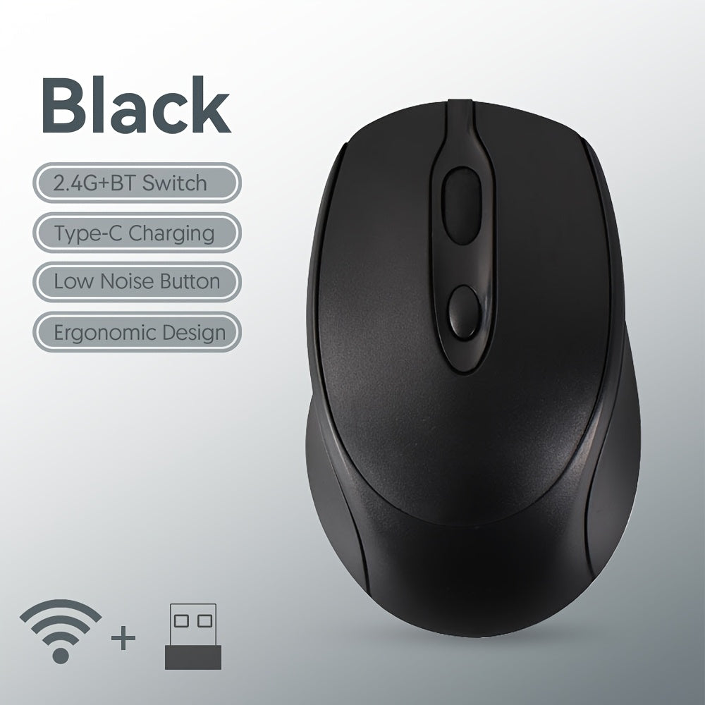 [Wireless Silent Mouse] Wireless Silent Mouse | Ambidextrous Dual-Mode Ergonomic Type-C Rechargeable for Office/Home Use with Tablet/Laptop/Desktop Connectivity, Portable, Compact, Durable Build, Tech Enthusiasts