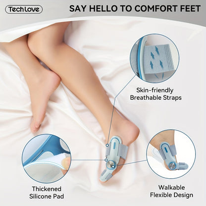 1pc TECH LOVE Adjustable Bunion Corrector for Men & Women, Double Correction Hammer Toe Straightener with Silicone Pad, Hand Washable Buckle Closure Bunion Splint Relief Separator
