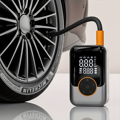 Portable wireless air pump with digital pressure gauge, built-in LED light and automatic pressure maintenance design, one-key smart air compressor, high-tech USB air compressor for cars, motorcycles, bicycles and sports equip