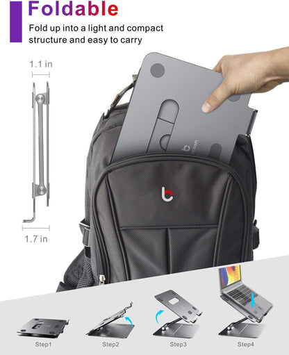 Adjustable Macbook Laptop Stand for Desk | Ergonomic Aluminum Laptop Riser with Heat-Vent, Compatible for 10-17" Laptops, Space Grey