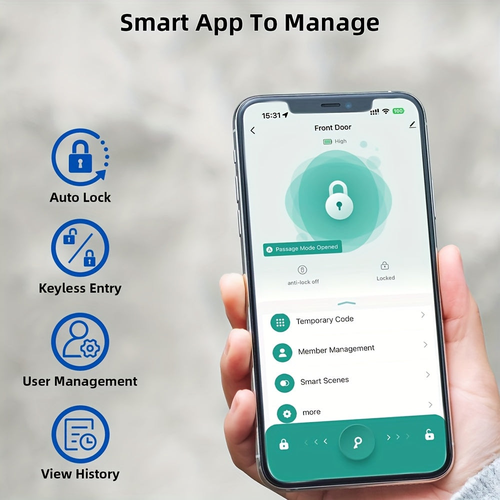 Halloween & Christmas Special - Tuya Premium Smart Door Locks - Fingerprint Door Locks - Tech-Savvy Door Lock - Smart Keypad Fingerprint Door Lock with Handle (Fingerprint/Ic Card/Passcode/App/Key) - Front Door Lock with Hand