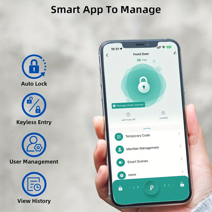 Halloween & Christmas Special - Tuya Premium Smart Door Locks - Fingerprint Door Locks - Tech-Savvy Door Lock - Smart Keypad Fingerprint Door Lock with Handle (Fingerprint/Ic Card/Passcode/App/Key) - Front Door Lock with Hand