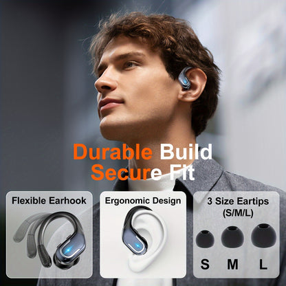 Wireless Sports Earbuds - Headphones & Earbuds with Earhooks, Pure Bass Sound, Over-Ear Design, Dual-LED Display, Built-in Microphone, Noise Cancelling Technology, and Sweat-Resistant for Running and Fitness Enthusiasts