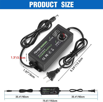 3V-12V 5A 60W Adjustable Power Supply with LED Display, Variable DC 3V 5V 6V 9V 12V Universal AC/DC Adapter, 100V-240V AC to DC 3-12V Switching Power Converter Multi-Voltage Regulated Adaptor
