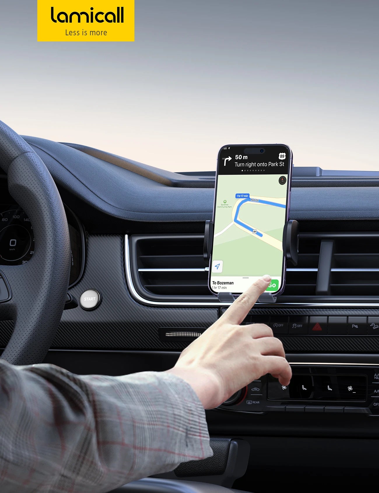 Lamicall CV09 Gravity Car Phone Holder Air Vent Mount Auto Lock Hands Free Cell Phone Stand One Hand Operation Stable Clip GPS