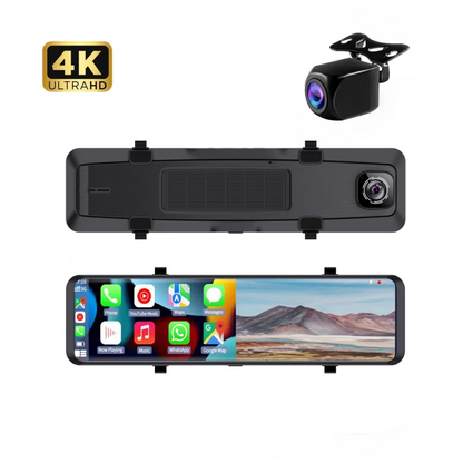 12 Inch Android Auto and Wireless Carplay 4K+1080P Recording Rearview Mirror Video Recorder WiFi BT G-Sensor Dash Cam