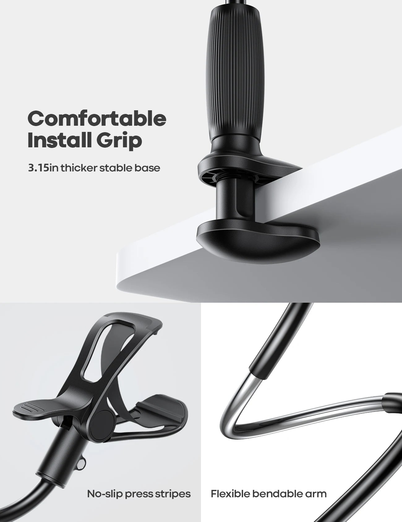 Lamicall STGP01 Universal Phone Mount Extra Long Flexible PVC Arm Lazy Bracket Thickened Stable Base Clip for Bed Headboard Desk