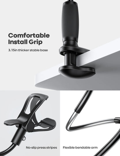 Lamicall STGP01 Universal Phone Mount Extra Long Flexible PVC Arm Lazy Bracket Thickened Stable Base Clip for Bed Headboard Desk