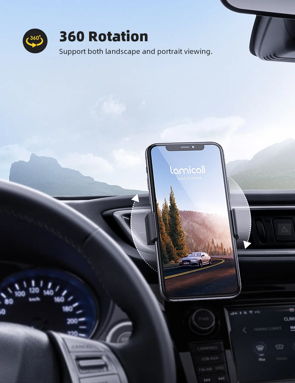 Lamicall C2 360 Rotatable Car Vent Mount Cell Phone Holder Stand Air Vent Clip Hands Free Cradle for Mobile Phone GPS Navigation