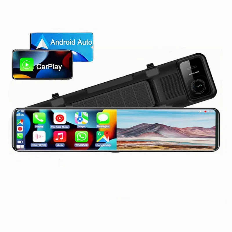 12 Inch Android Auto and Wireless Carplay 4K+1080P Recording Rearview Mirror Video Recorder WiFi BT G-Sensor Dash Cam