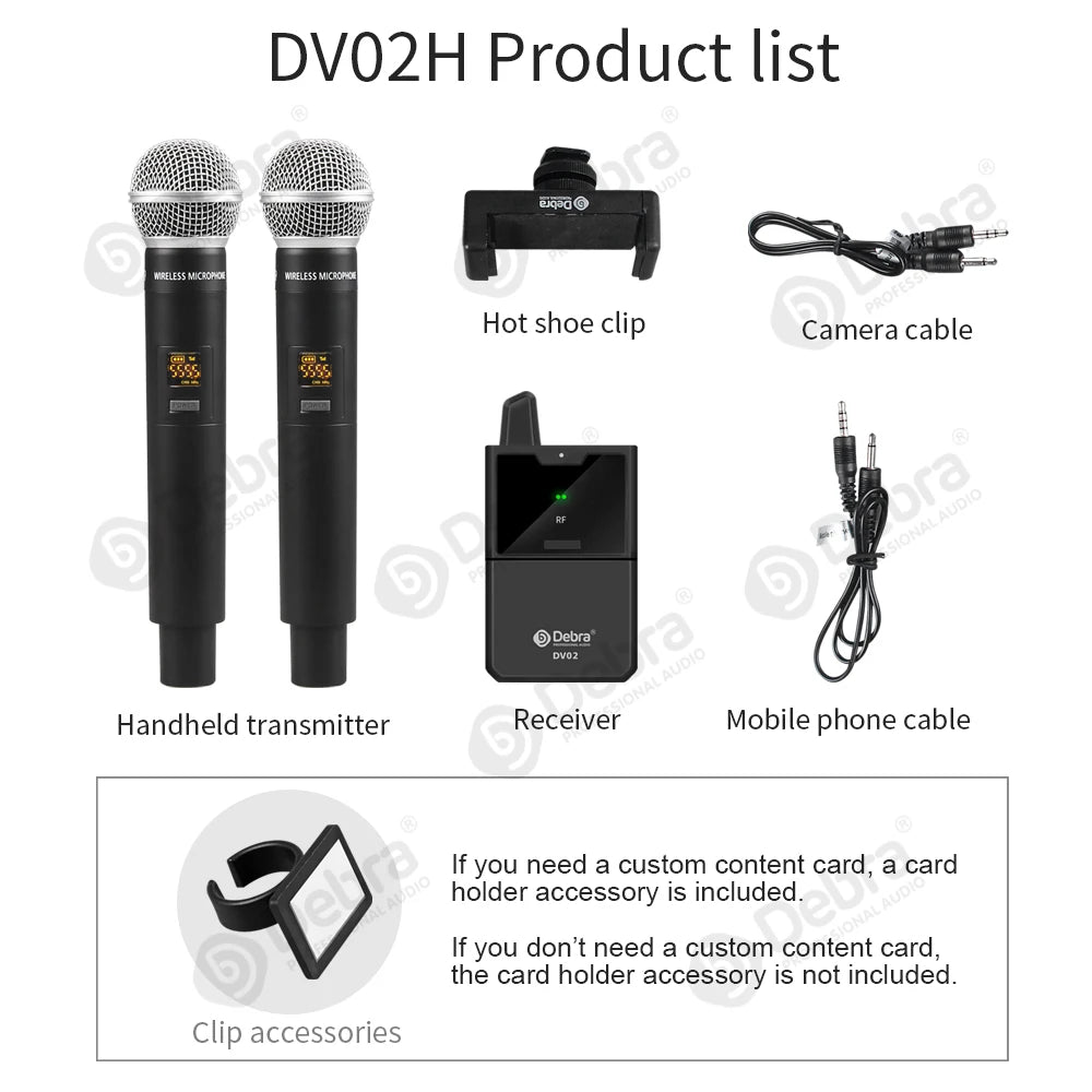 Debra Audio DV02H UHF Wireless Handheld Microphone System Noise Cancelling LED Lights Plastic Metal Construction for Interview