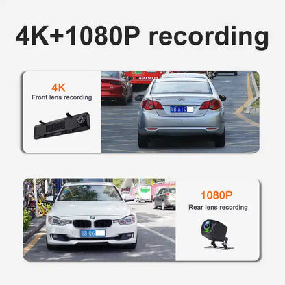 12 Inch Android Auto and Wireless Carplay 4K+1080P Recording Rearview Mirror Video Recorder WiFi BT G-Sensor Dash Cam