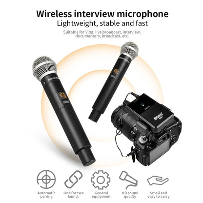 Debra Audio DV02H UHF Wireless Handheld Microphone System Noise Cancelling LED Lights Plastic Metal Construction for Interview