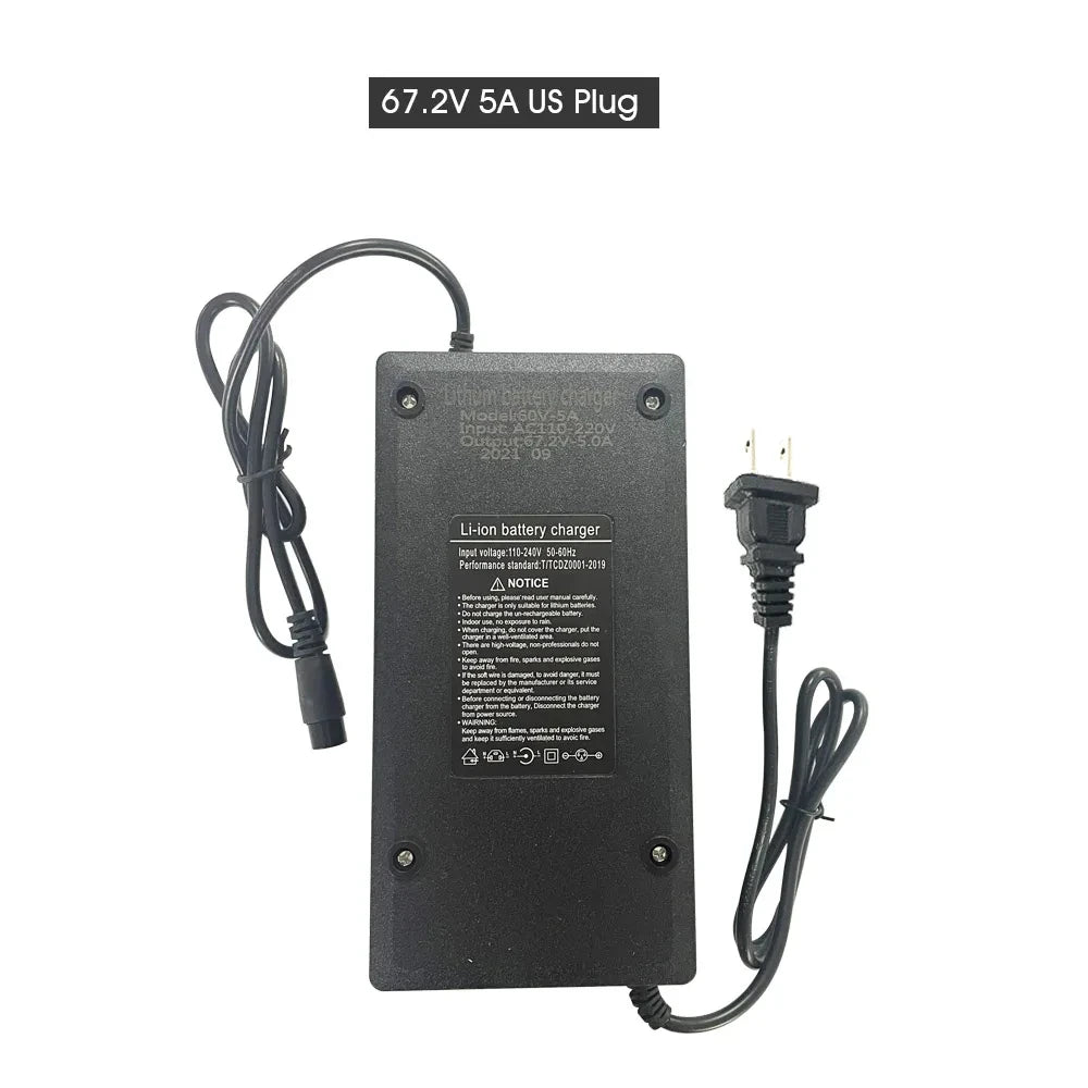 67.2V 5A Faster Chargers Charger Adapter for 60V E Scooter Lithium Battery Charger High Quality E-bike