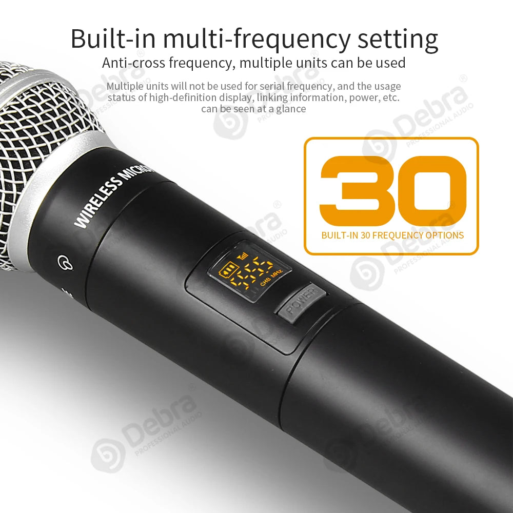 Debra Audio DV02H UHF Wireless Handheld Microphone System Noise Cancelling LED Lights Plastic Metal Construction for Interview
