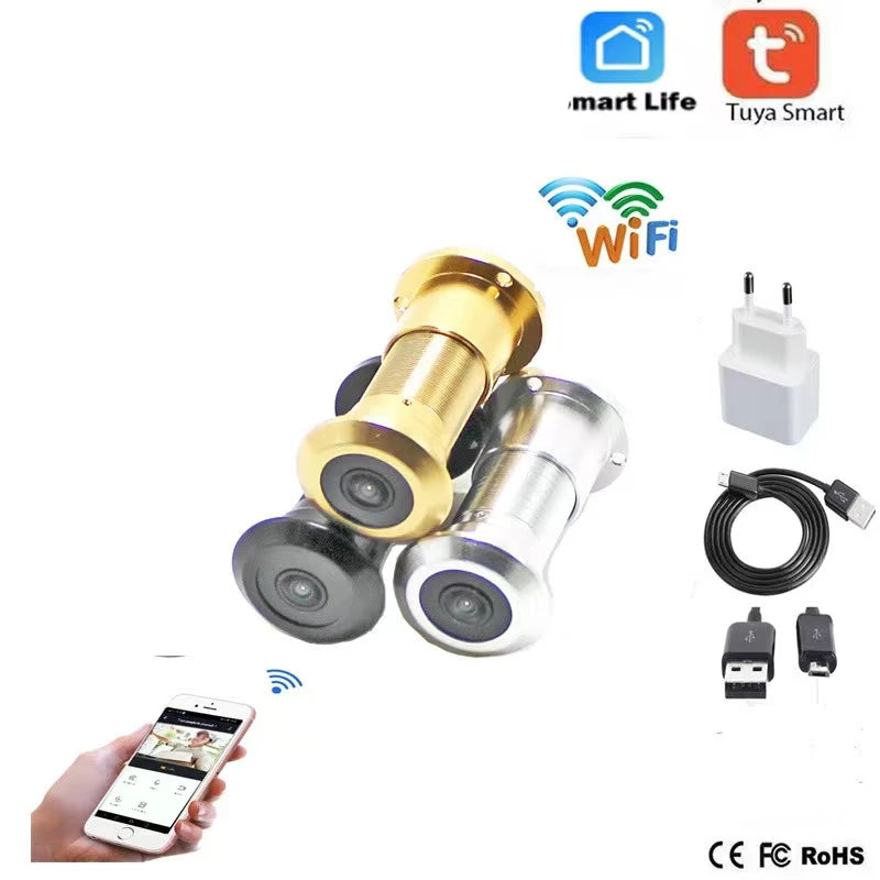 CCTV P2P Micro TUYA 1080P Security Cam Gate Yard Smart Cabinet Wide Angle FishEye IR Mini Peephole Wireless Eye Door Camera Wifi