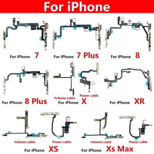 New Power Flex Cable For IPhone 7 8 Plus X XR XS Max Mute & Volume Switch On Off Button Key Replacement Parts