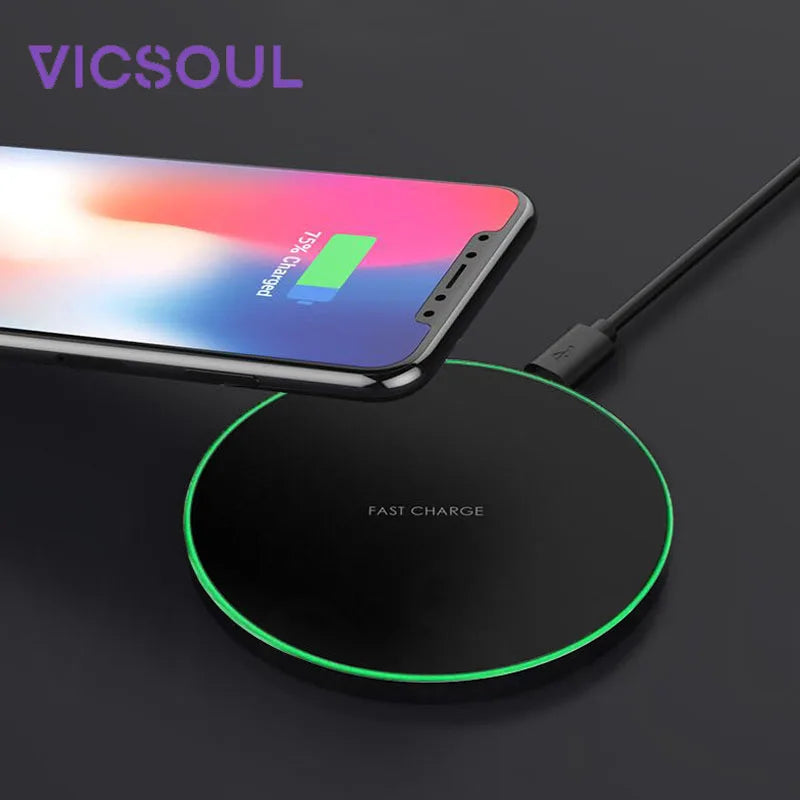 Vicsoul 2024 Portable Best 10W  Wireless Phone Charger for phone X Factory Wholesale Fast Quick Wireless Charging Custom