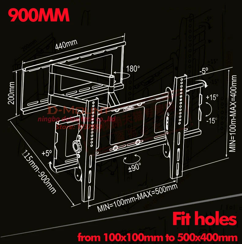 D-MOUNT DL-WA-102CT 60kg 60" 55" 46" Universal Retractable Swivel TILT 500x400 LCD Wall VESA Holder Full Motion Tv Bracket