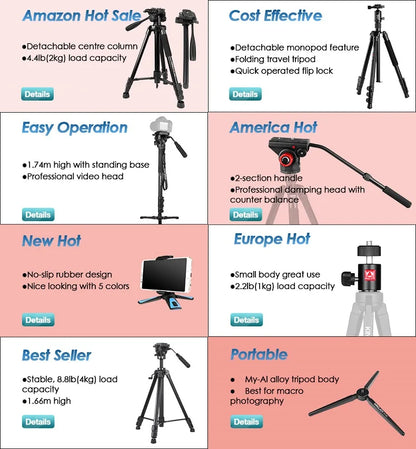 Kingjoy Professional 4 Sections Flexible Foldable Rotating Mini 360 Degrees Rotation Camera Tripod