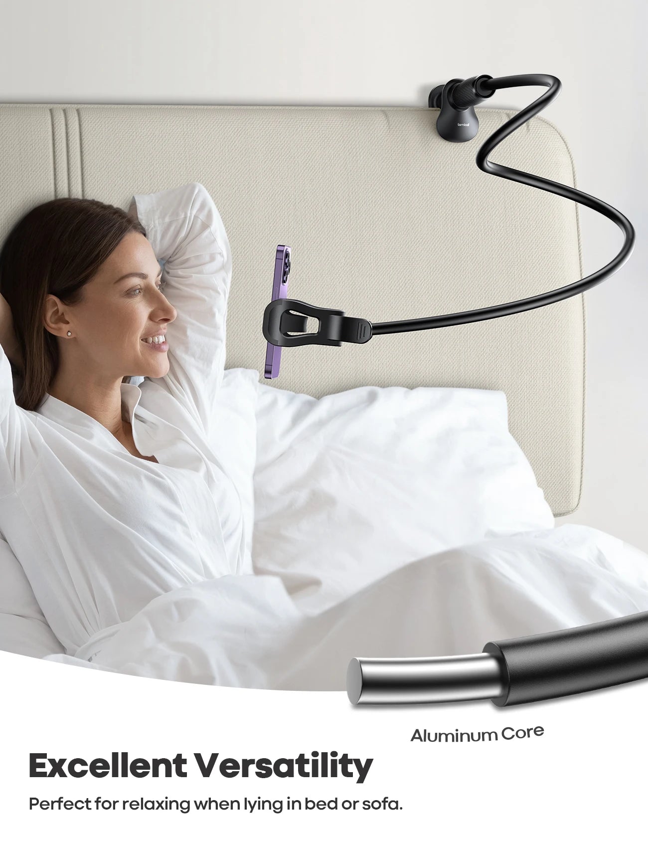Lamicall STGP01 Universal Phone Mount Extra Long Flexible PVC Arm Lazy Bracket Thickened Stable Base Clip for Bed Headboard Desk