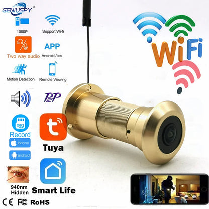 CCTV P2P Micro TUYA 1080P Security Cam Gate Yard Smart Cabinet Wide Angle FishEye IR Mini Peephole Wireless Eye Door Camera Wifi
