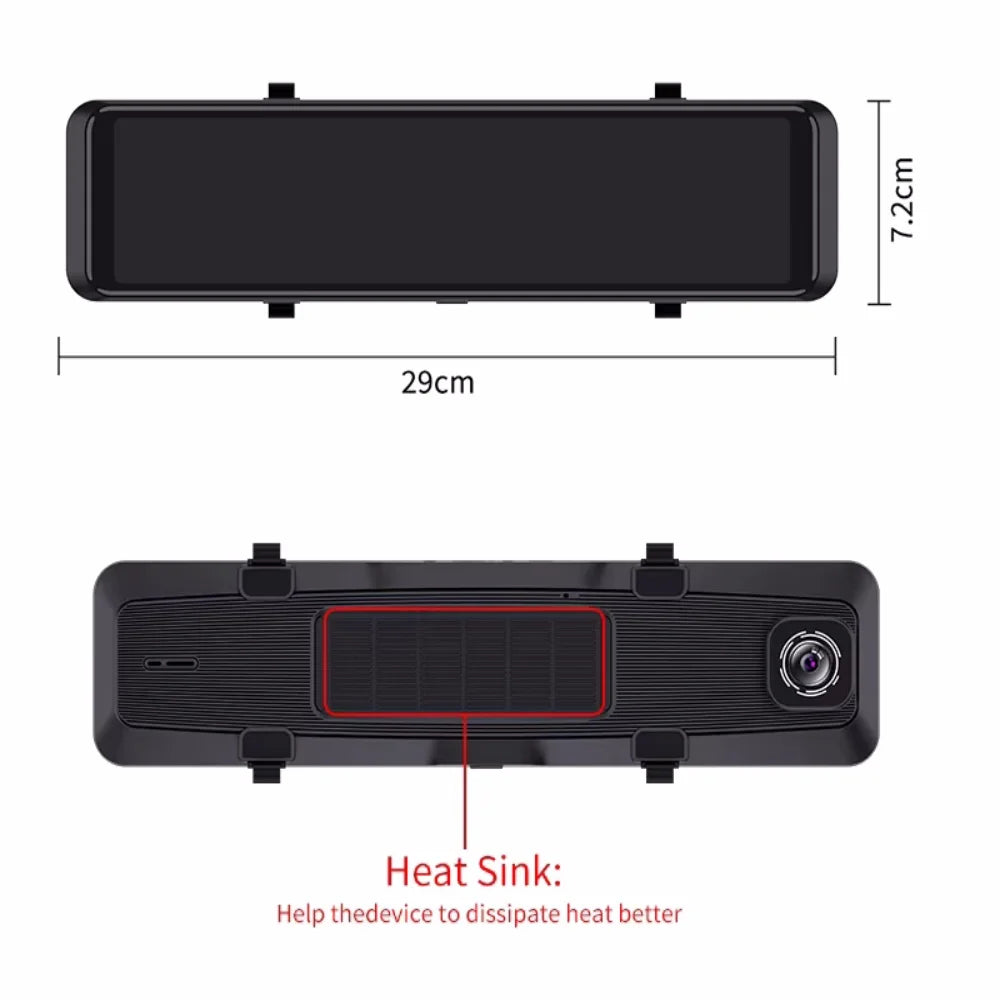 12 Inch Android Auto and Wireless Carplay 4K+1080P Recording Rearview Mirror Video Recorder WiFi BT G-Sensor Dash Cam