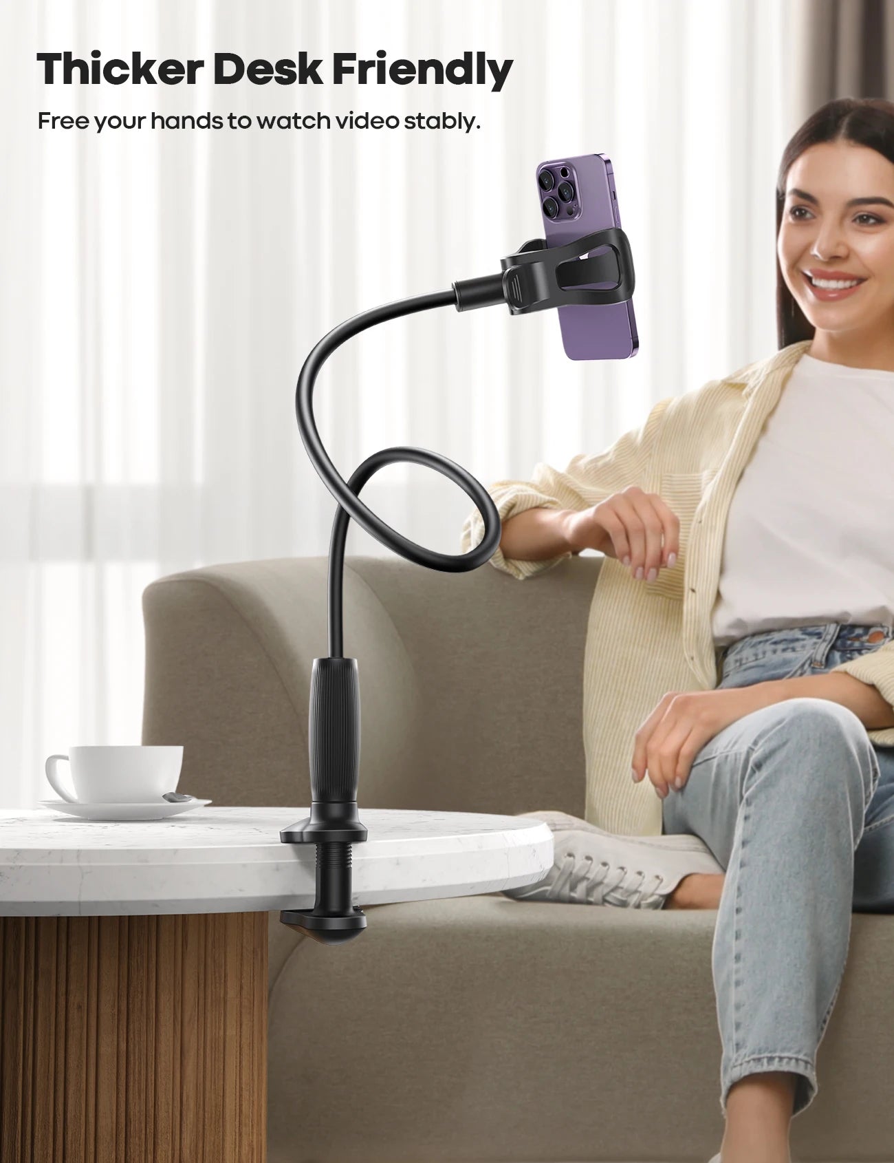 Lamicall STGP01 Universal Phone Mount Extra Long Flexible PVC Arm Lazy Bracket Thickened Stable Base Clip for Bed Headboard Desk
