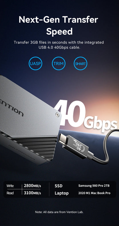 Vention 40Gbps M.2 NVMe SSD Enclosure Case M.2 to USB 4.0 Adapter for M.2 NVME USB Type C Gen External Enclosure SSD Box Case