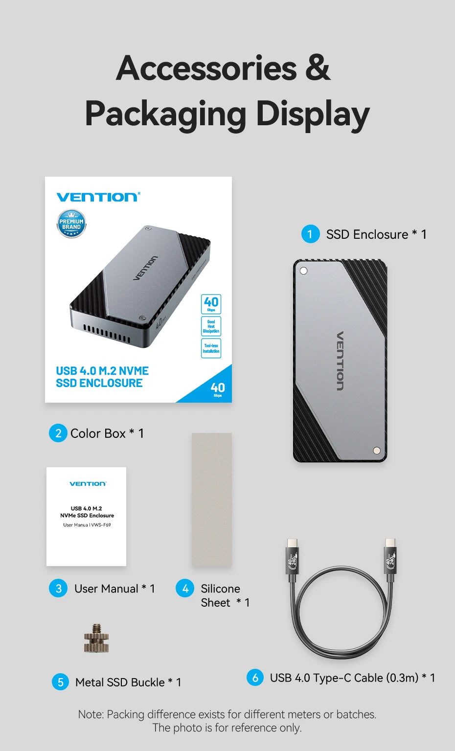 Vention 40Gbps M.2 NVMe SSD Enclosure Case M.2 to USB 4.0 Adapter for M.2 NVME USB Type C Gen External Enclosure SSD Box Case