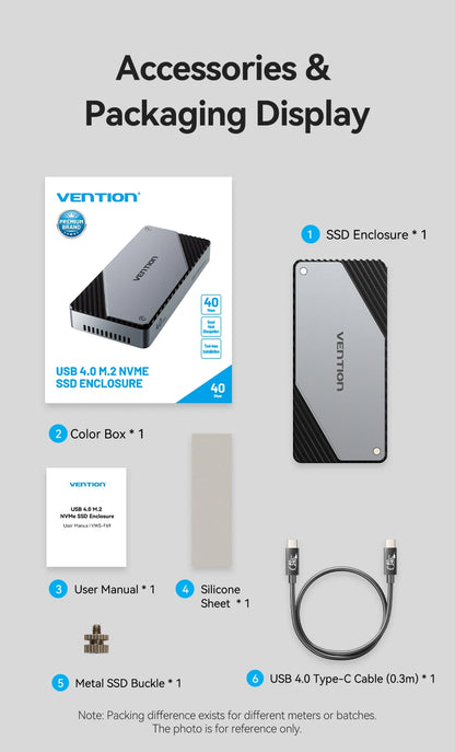 Vention 40Gbps M.2 NVMe SSD Enclosure Case M.2 to USB 4.0 Adapter for M.2 NVME USB Type C Gen External Enclosure SSD Box Case