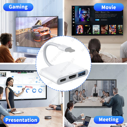 HDTV Adapter 1080P HD Plug&Play OTG Adapter USBA Converter with Charging Port iPhone to HDTV Adapter for Projector/Monitor/TV