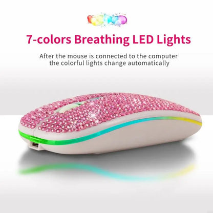 Rechargeable 2.4GHz Bluetooth-compatible Wireless Mouse with Crystal Diamond for Rhinestone RGB Backlit Great Gift for H
