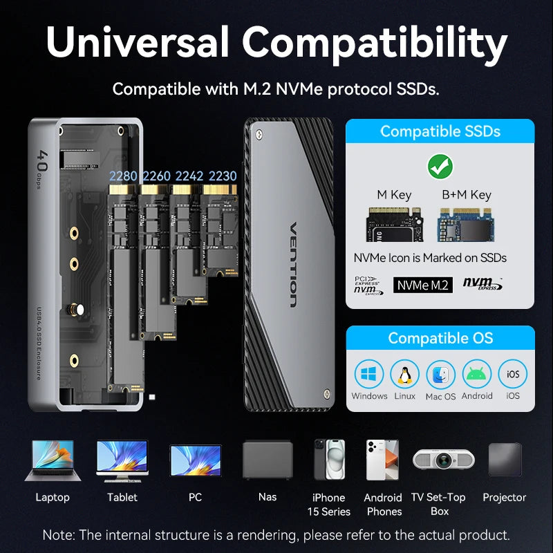 Vention 40Gbps M.2 NVMe SSD Enclosure Case M.2 to USB 4.0 Adapter for M.2 NVME USB Type C Gen External Enclosure SSD Box Case